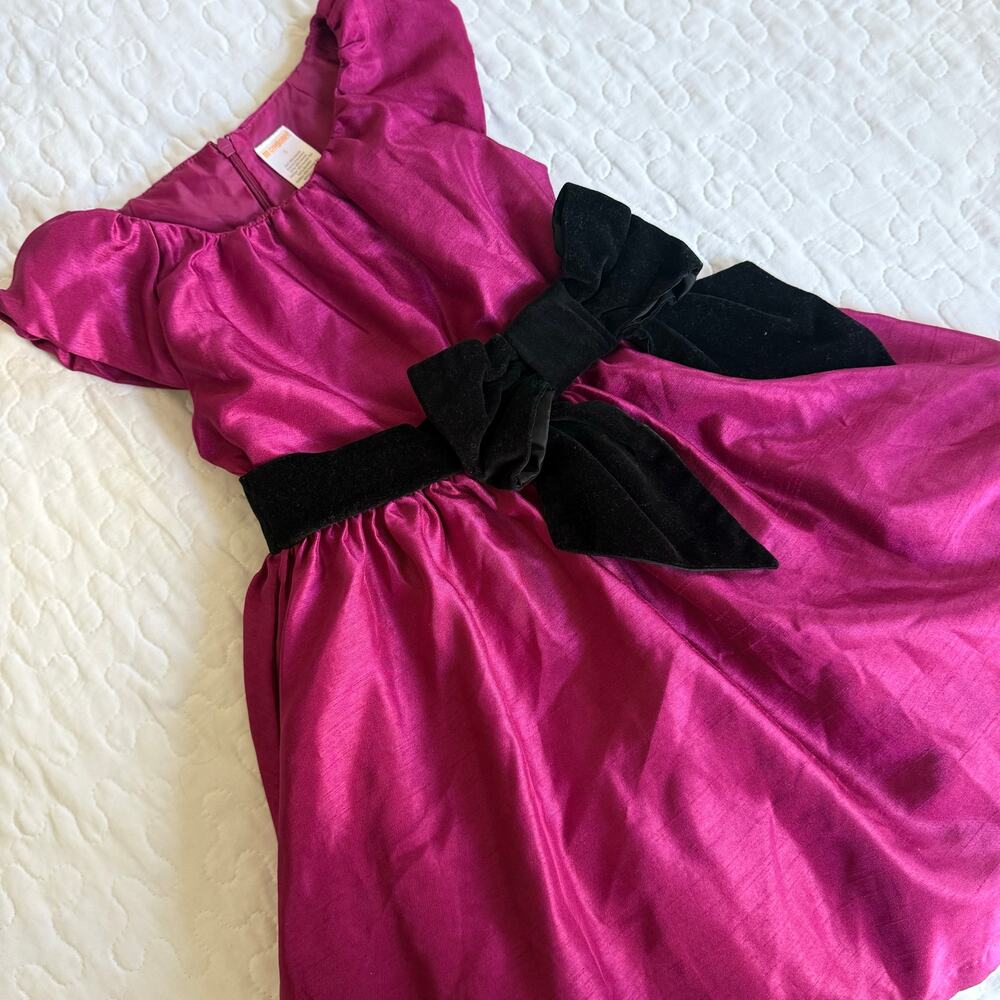 GIRL'S 5T FUSCHIA DRESS TULLE AND VELVET BOW WHIMSY KIDCORE CHRISTMAS GOWN